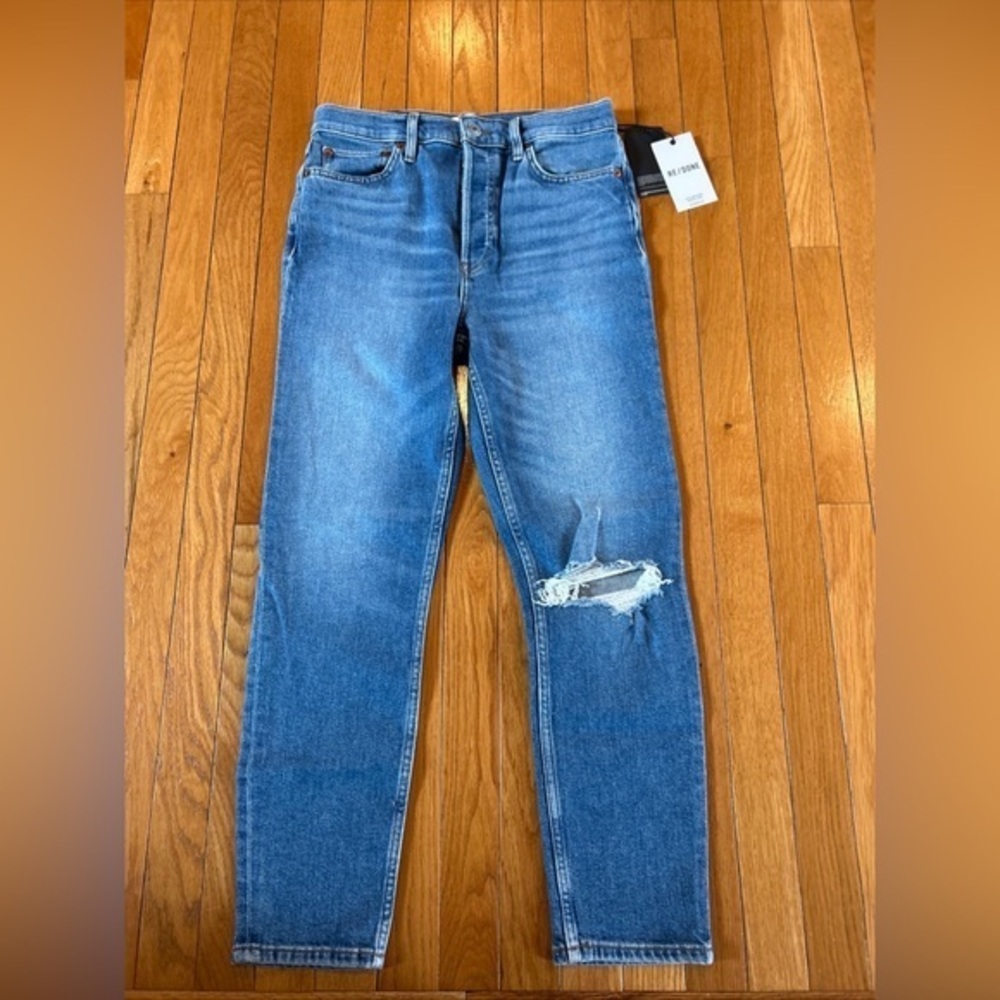 New NWT RE/Done 90s High Rise Ankle Crop Denim Blue Jeans Size 28